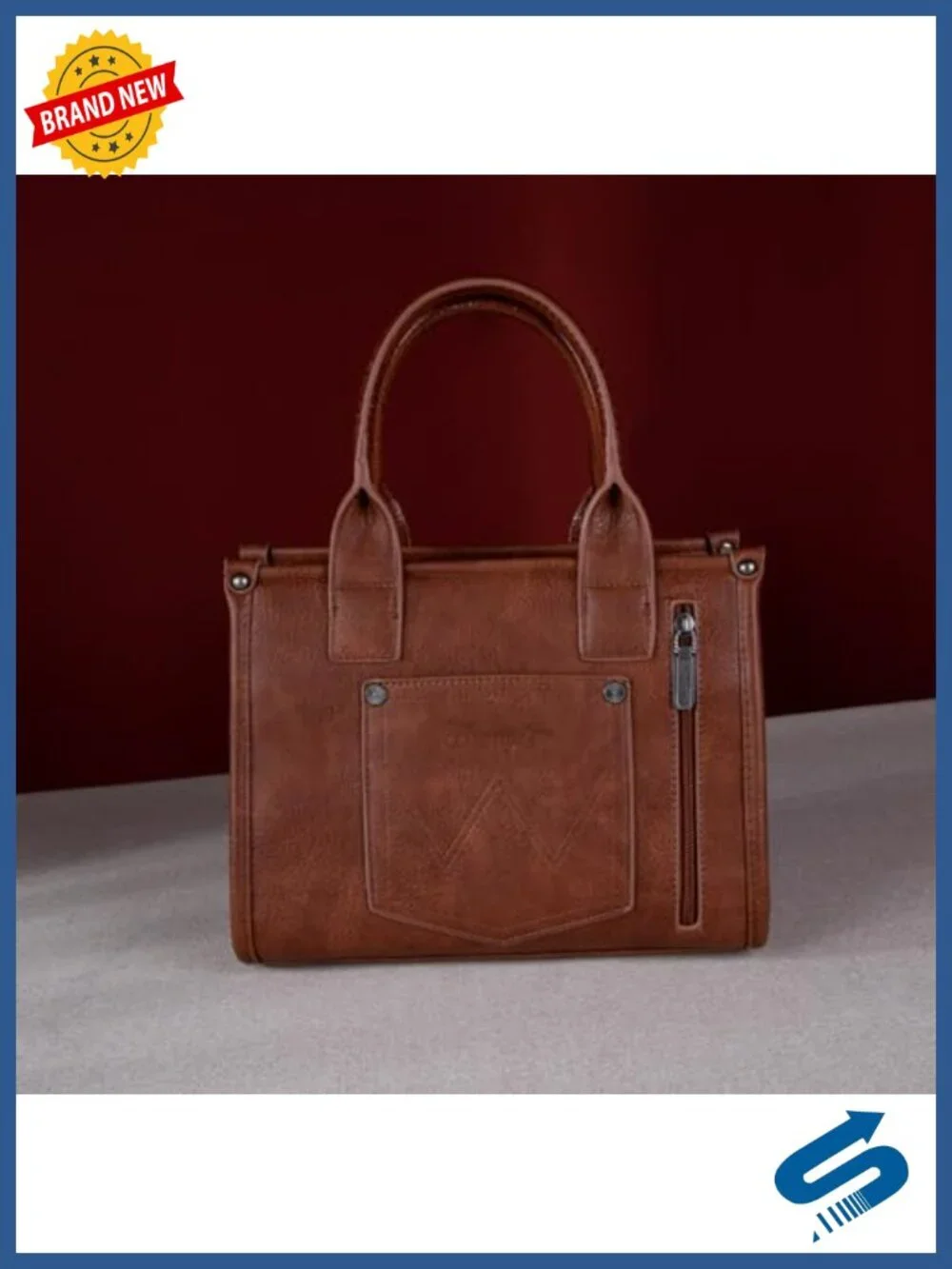 Faux Leather Western Cow Print Tote Bag with Whipstitch Design